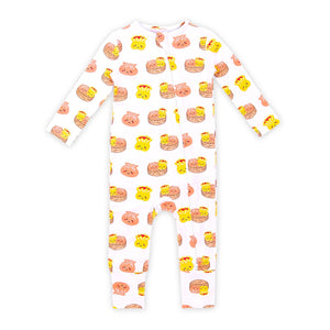 the wee bean organic cotton and bamboo blend reversible zipper footed footie romper in dim sum