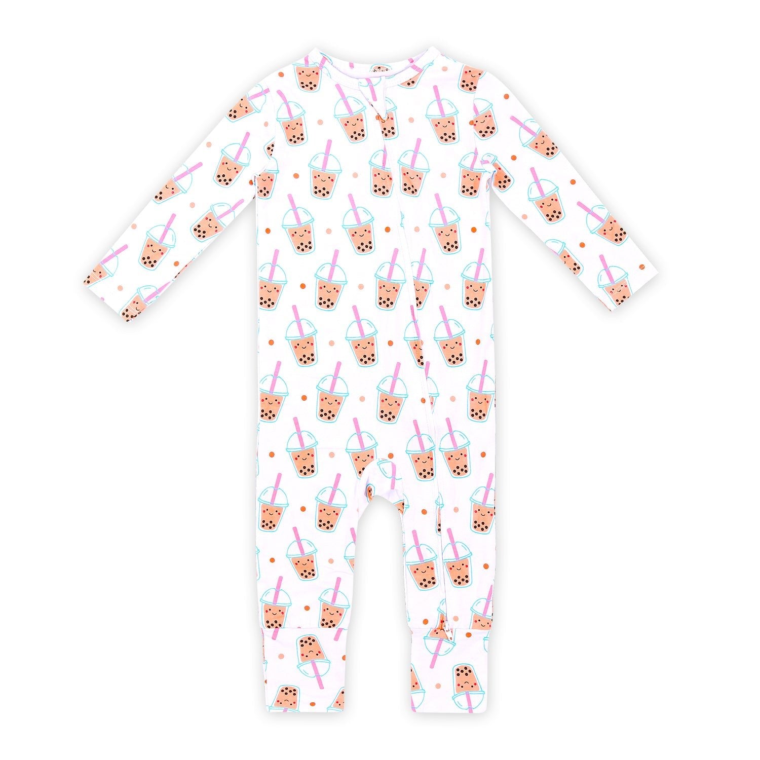 the wee bean bamboo romper with reversible double zipper convertible romper in boba bubble tea