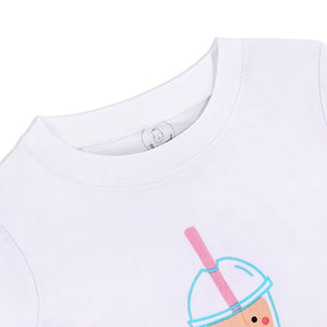 The wee bean bamboo organic cotton toddler kids two piece pajamas in boba bubble tea with no itch tagless label