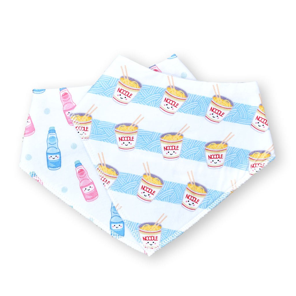 the wee bean organic cotton baby bandana drool bib set in japan nissan cup noodle and ramune marble soda