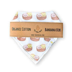 the wee bean organic cotton bandana baby bibs in dim sum with eco-friendly plastic-free packaging