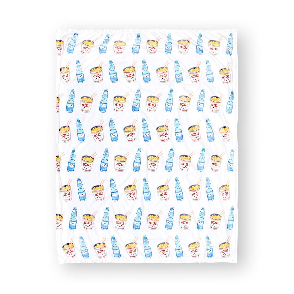 the wee bean minky fleece blanket in cup noodle and ramune soda 