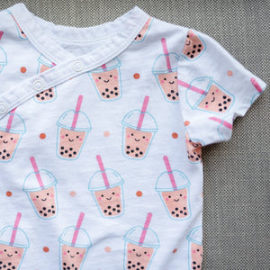 the wee bean organic cotton soft sustainable onesie bodysuit romper in boba bubble tea