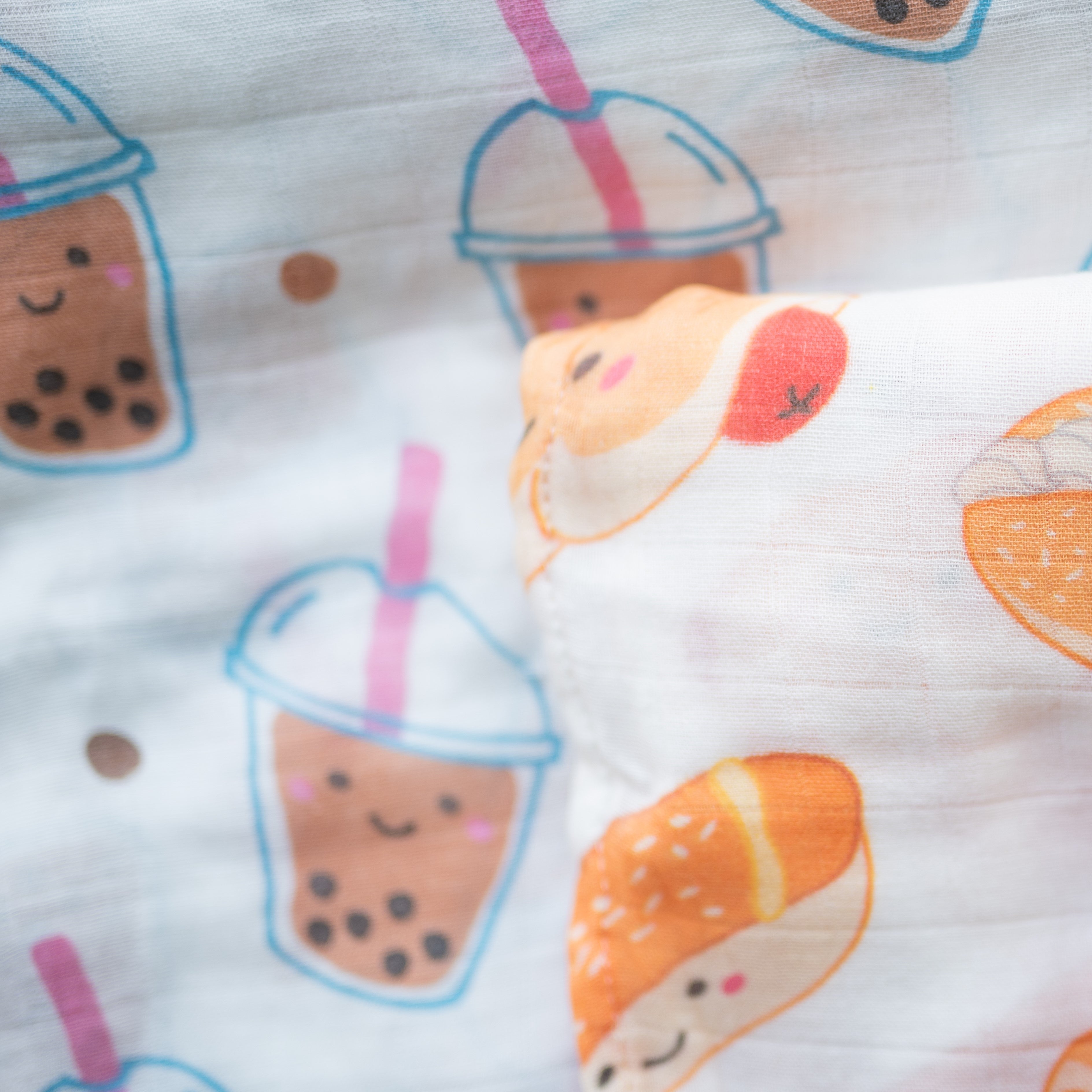 the wee bean super soft organic cotton and bamboo swaddle in boba bubble tea close up texture