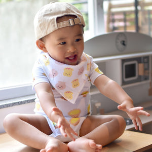 cute baby toddler in the wee bean organic cotton dim sum bandana bibs