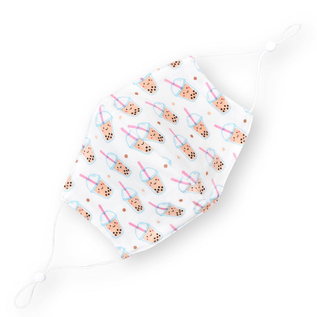 the wee bean organic cotton reusable fabric kids teens womens adults mask in boba bubble tea pearl milk tea