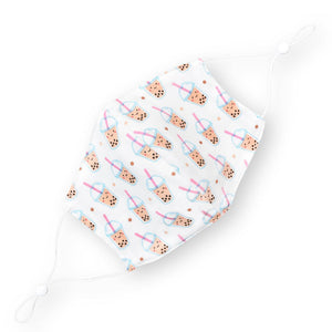 the wee bean organic cotton reusable fabric kids teens womens adults mask in boba bubble tea pearl milk tea