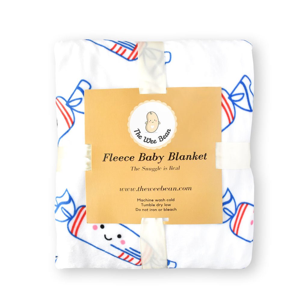 the wee bean super soft minky fleece baby blanket with white rabbit candy  eco-friendly packaging plastic free