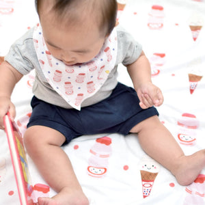 baby playing on the wee bean super soft baby minky fleece blanket with yakult mr softee ice cream print