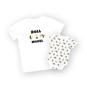 the wee bean organic cotton t-shirt and baby onesie bodysuit mommy and me matching in sushi roll model