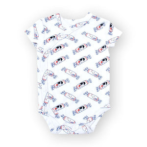 the wee bean baby organic clothing onesies romper with side buttons in white rabbit candy print hong kong