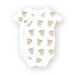the wee bean organic cotton baby onesie bodysuit in cup noodle ramen taste of japan with side snap buttons