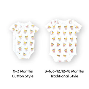 the wee bean organic cotton baby onesie bodysuit in cup noodle for babies and toddlers