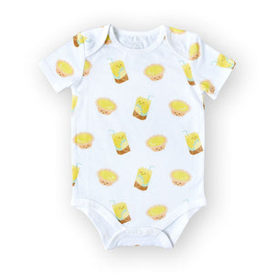 the wee bean organic cotton onesie toddler bodysuit in egg tart and lemon tea