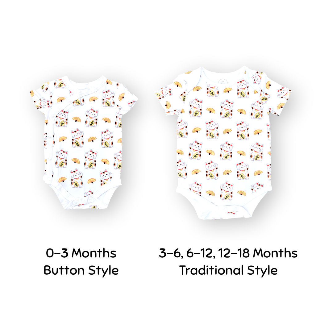 the wee bean organic cotton baby onesie bodysuit in Fortune Lucky Cat Maneki Neko for babies and toddlers
