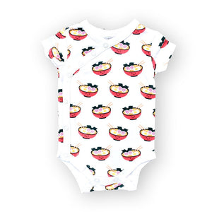 the wee bean organic cotton baby onesie bodysuit in ramen noodles taste of japan with side snap buttons