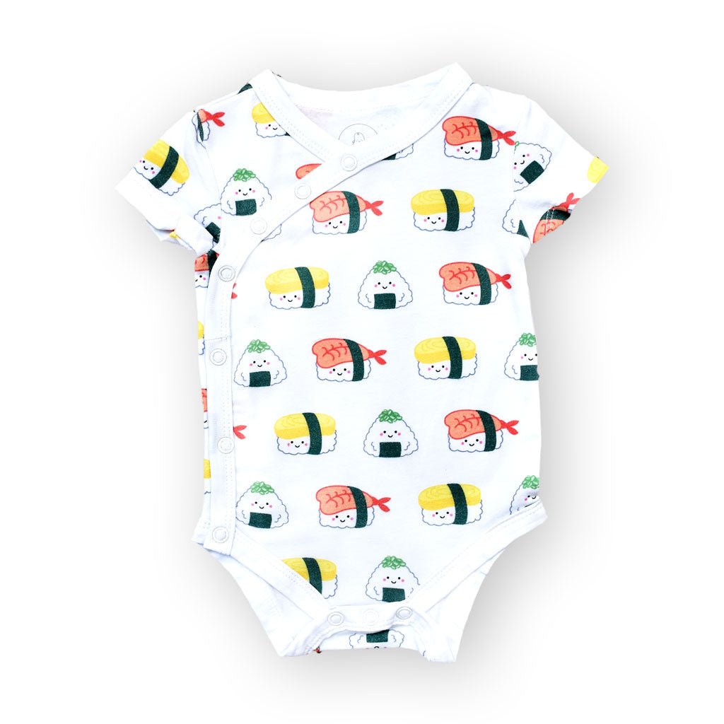 the wee bean organic cotton side snap button onesie in sushi