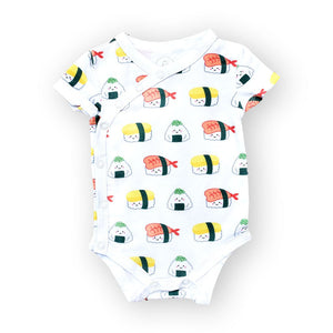 the wee bean organic cotton onesie clothing romper with side snap buttons kimono style in sushi