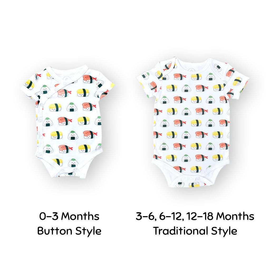 the wee bean organic cotton onesie in sushi size chart