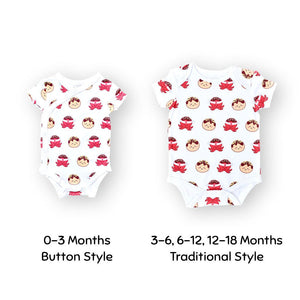 the wee bean organic cotton baby onesie bodysuit in takoyaki octopus balls in baby and toddler sizes