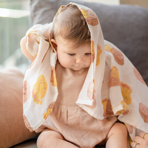 cute baby wrapped in the wee bean organic cotton and bamboo super soft swaddle in dim sum HKSDA 2020 green award winner