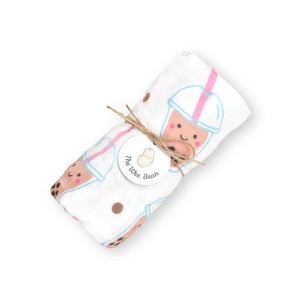 organic swaddle bamboo cotton bubble tea boba GOTS certified soft hypoallergenic large size tea taste of hong kong collection the wee bean rolled up packaging
