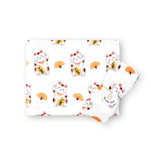 the wee bean bamboo and organic cotton super soft swaddle in fortune lucky cat taste of japan