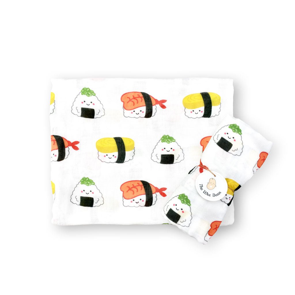 the wee bean bamboo and organic cotton super soft swaddle in sushi taste of japan