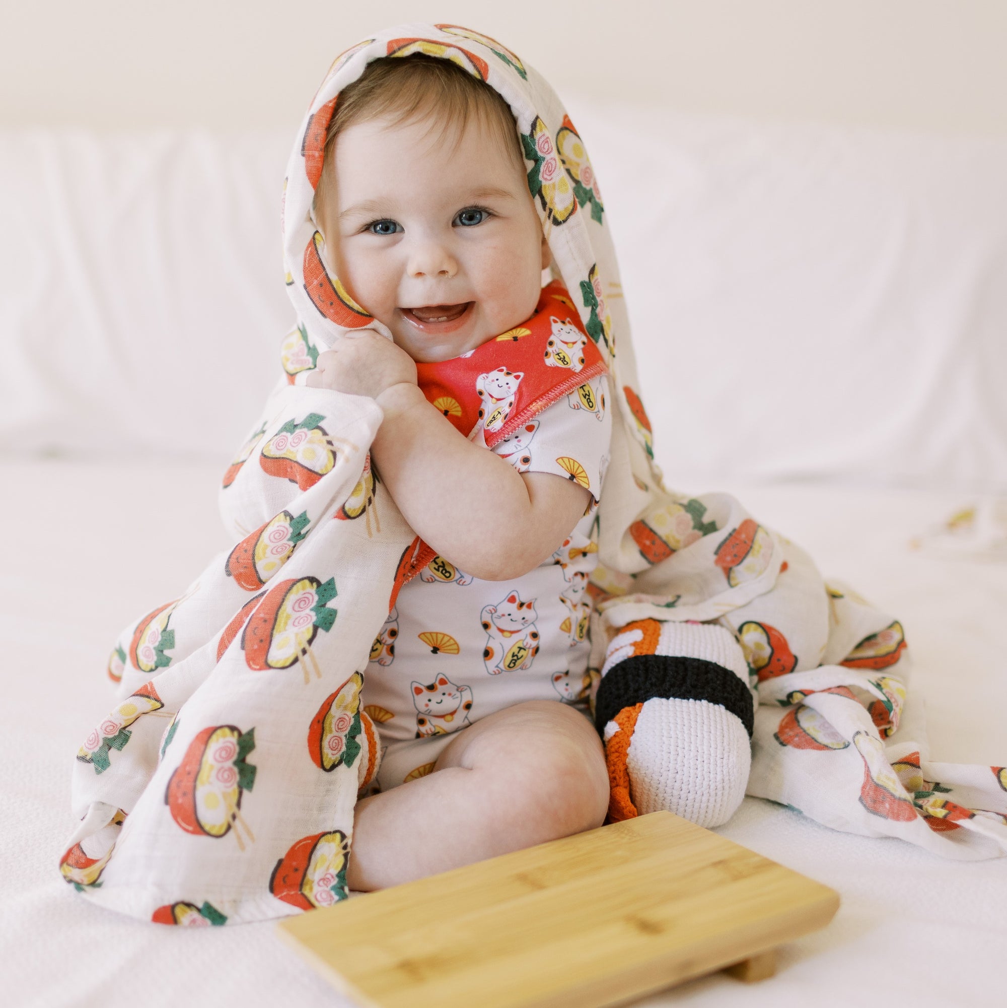 the wee bean natural bamboo and organic cotton swaddle super soft in taste of Japan ramen noodles