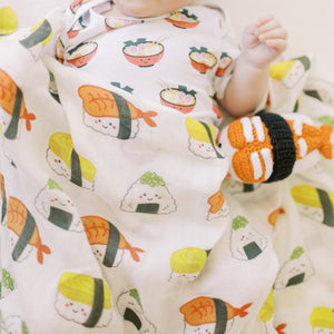 the wee bean organic cotton and bamboo swaddle in sushi taste of japan