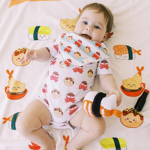 cute baby girl on the wee bean super soft sushi fleece blanket