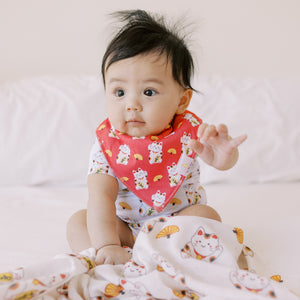 the wee bean organic cotton drool bibs in lucky fortune cat