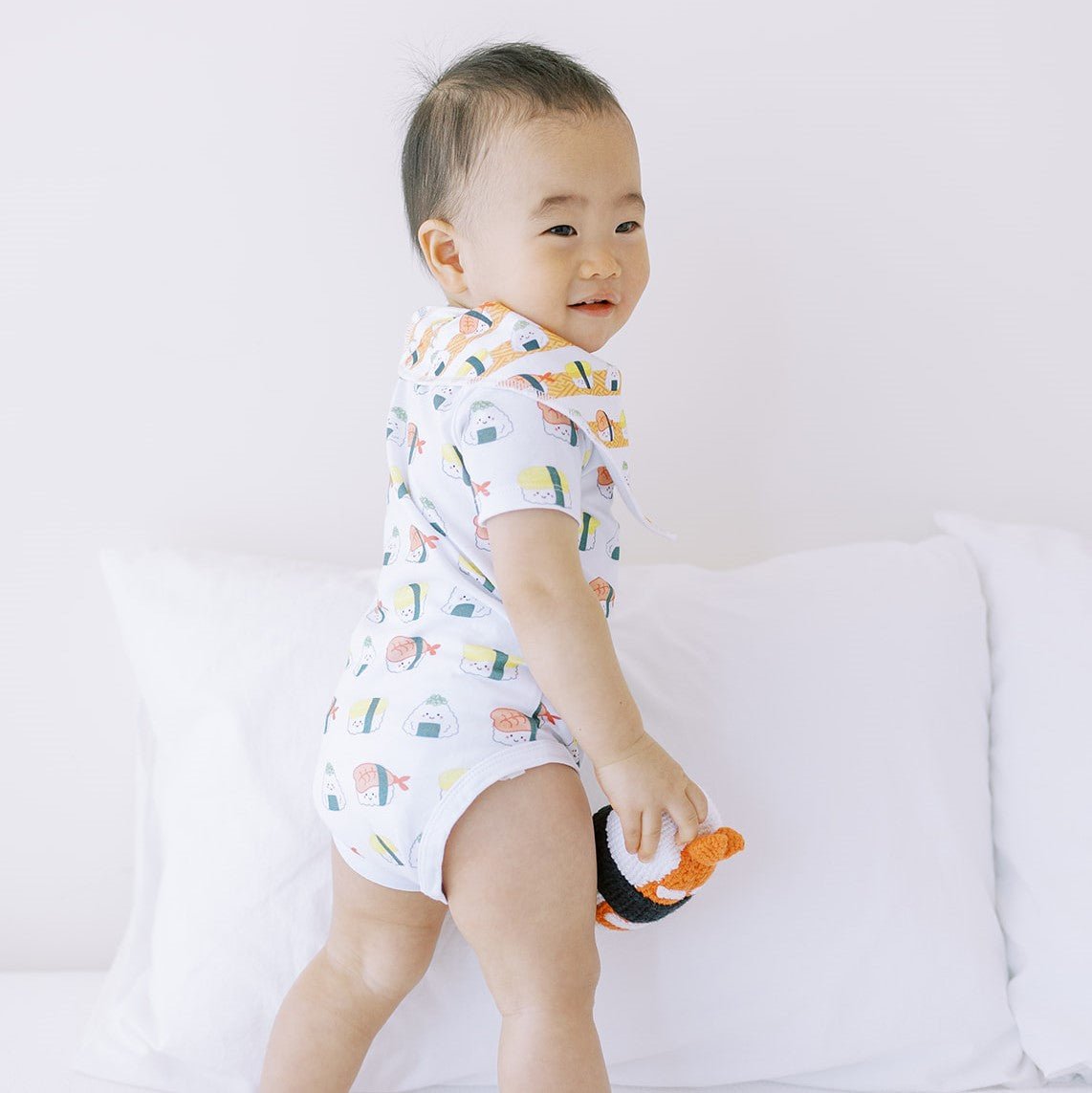 the wee bean cute asian baby in sushi organic cotton onesie romper