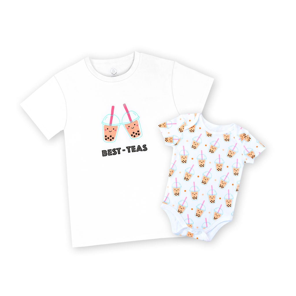 the wee bean mommy and me matching twinning tee t-shirt and baby onesie bodysuit in boba 