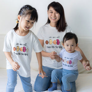 the wee bean family mommy and me sibling matching organic cotton tee t-shirts in we are all human beans
