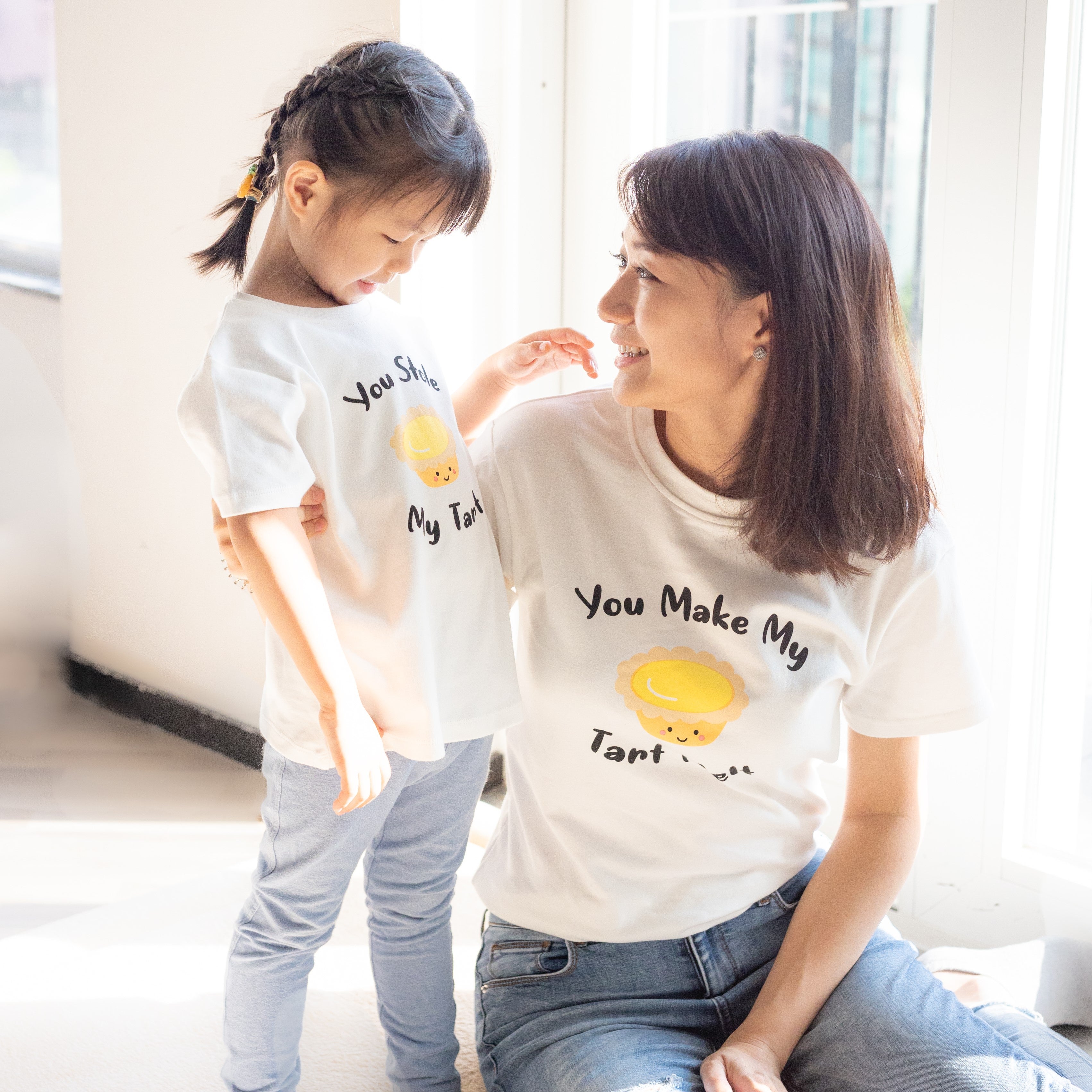the wee bean mommy and me matching organic  t-shirts in egg tart