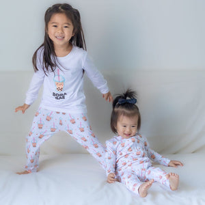 the wee bean organic bamboo super soft reversible zipper pajamas in boba siblings